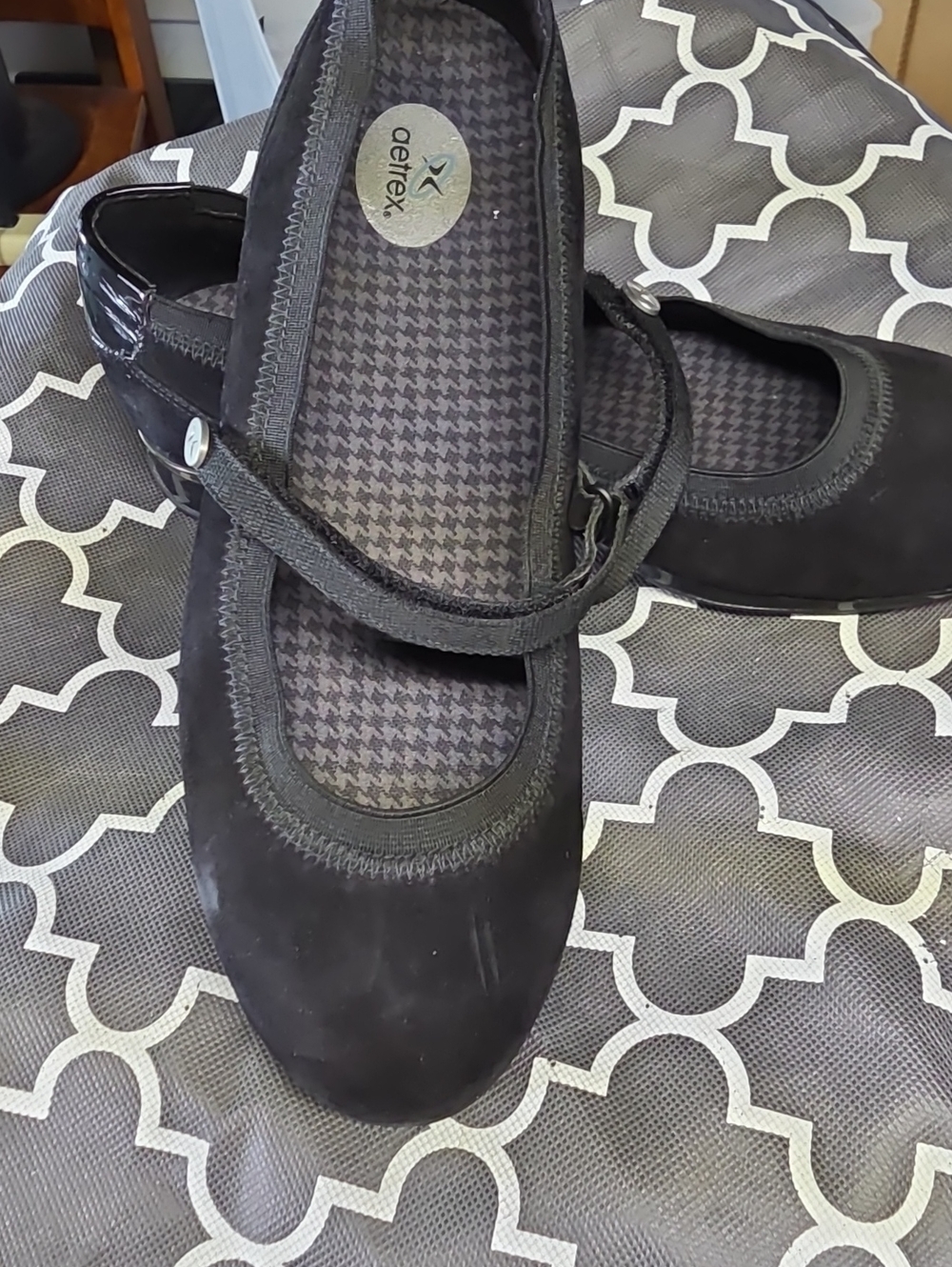 Aetrex Black Mary Jane Comfort Flats with Strap